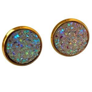 Men’s Iridescent Prism Crystal Stud Earrings Gold Tone